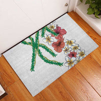 Hawaiian Tropical Flowers and Maile Pikake Rubber Doormat Polynesian Tribal Pattern White Color LT03 - Polynesian Pride