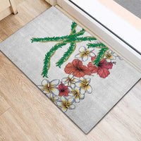 Hawaiian Tropical Flowers and Maile Pikake Rubber Doormat Polynesian Tribal Pattern White Color LT03 - Polynesian Pride