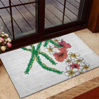 Hawaiian Tropical Flowers and Maile Pikake Rubber Doormat Polynesian Tribal Pattern White Color LT03 - Polynesian Pride