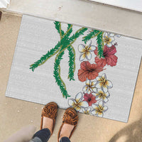 Hawaiian Tropical Flowers and Maile Pikake Rubber Doormat Polynesian Tribal Pattern White Color LT03 - Polynesian Pride