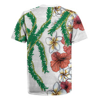 Hawaiian Tropical Flowers and Maile Pikake Rugby Jersey Polynesian Tribal Pattern White Color LT03 - Polynesian Pride