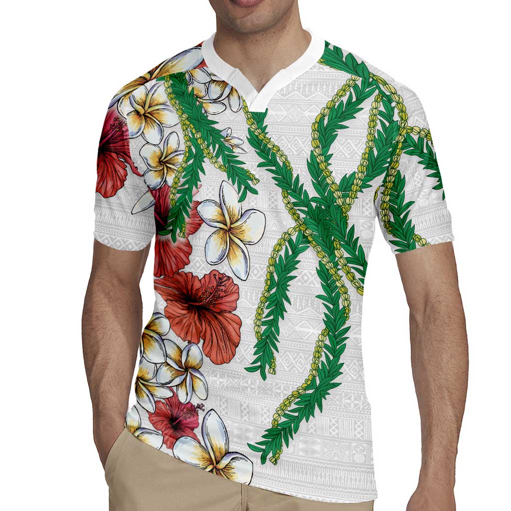 Hawaiian Tropical Flowers and Maile Pikake Rugby Jersey Polynesian Tribal Pattern White Color LT03 - Polynesian Pride