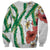 Hawaiian Tropical Flowers and Maile Pikake Sweatshirt Polynesian Tribal Pattern White Color