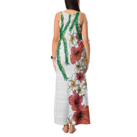 Hawaiian Tropical Flowers and Maile Pikake Tank Maxi Dress Polynesian Tribal Pattern White Color LT03 - Polynesian Pride
