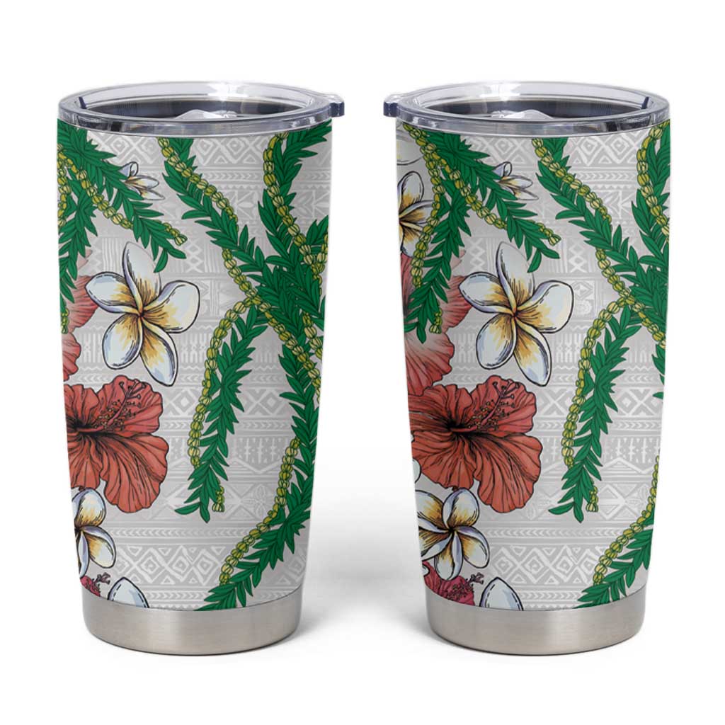 Hawaiian Tropical Flowers and Maile Pikake Tumbler Cup Polynesian Tribal Pattern White Color