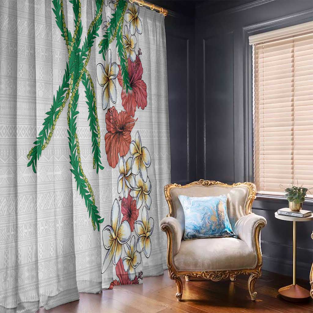 Hawaiian Tropical Flowers and Maile Pikake Window Curtain Polynesian Tribal Pattern White Color LT03 - Polynesian Pride
