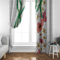 Hawaiian Tropical Flowers and Maile Pikake Window Curtain Polynesian Tribal Pattern White Color LT03 - Polynesian Pride