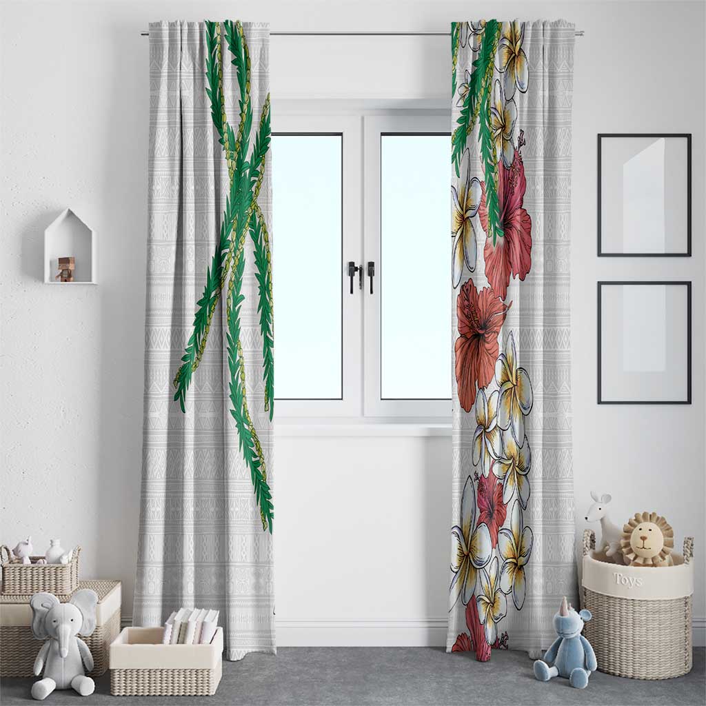 Hawaiian Tropical Flowers and Maile Pikake Window Curtain Polynesian Tribal Pattern White Color LT03 - Polynesian Pride