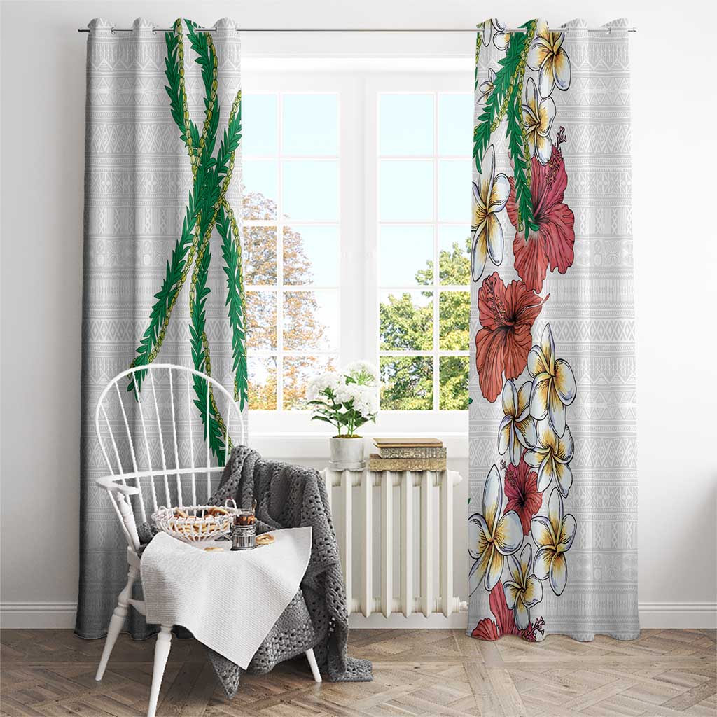 Hawaiian Tropical Flowers and Maile Pikake Window Curtain Polynesian Tribal Pattern White Color LT03 - Polynesian Pride