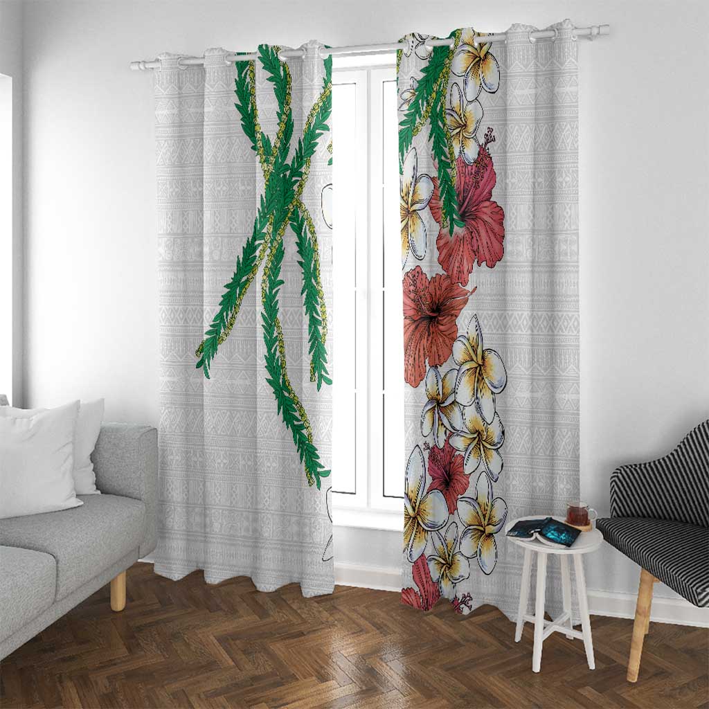 Hawaiian Tropical Flowers and Maile Pikake Window Curtain Polynesian Tribal Pattern White Color LT03 With Grommets White - Polynesian Pride