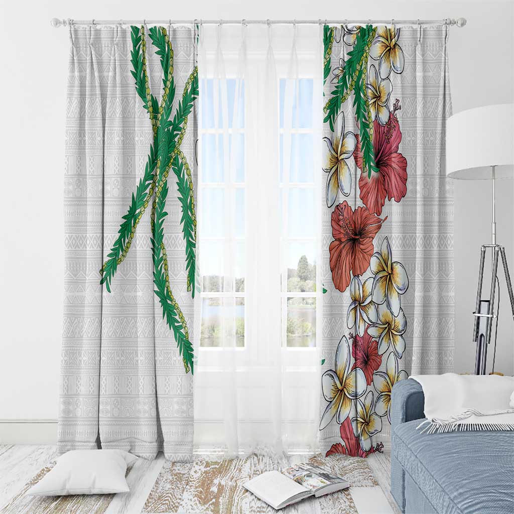 Hawaiian Tropical Flowers and Maile Pikake Window Curtain Polynesian Tribal Pattern White Color LT03 - Polynesian Pride