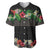 Hawaiian Tropical Flowers and Tribal Polynesian Tattoo Baseball Jersey Black Color