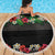 Hawaiian Tropical Flowers and Tribal Polynesian Tattoo Beach Blanket Black Color