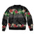 Hawaiian Tropical Flowers and Tribal Polynesian Tattoo Bomber Jacket Black Color