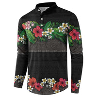Hawaiian Tropical Flowers and Tribal Polynesian Tattoo Button Sweatshirt Black Color LT03 - Polynesian Pride