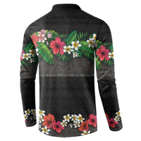 Hawaiian Tropical Flowers and Tribal Polynesian Tattoo Button Sweatshirt Black Color LT03 - Polynesian Pride