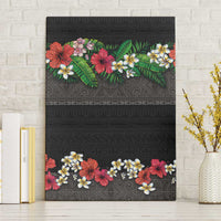 Hawaiian Tropical Flowers and Tribal Polynesian Tattoo Canvas Wall Art Black Color LT03 Without Frame Black - Polynesian Pride