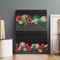 Hawaiian Tropical Flowers and Tribal Polynesian Tattoo Canvas Wall Art Black Color LT03 - Polynesian Pride