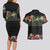 Hawaiian Tropical Flowers and Tribal Polynesian Tattoo Couples Matching Long Sleeve Bodycon Dress and Hawaiian Shirt Black Color