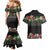 Hawaiian Tropical Flowers and Tribal Polynesian Tattoo Couples Matching Mermaid Dress and Hawaiian Shirt Black Color