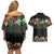 Hawaiian Tropical Flowers and Tribal Polynesian Tattoo Couples Matching Off Shoulder Short Dress and Hawaiian Shirt Black Color LT03