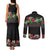 Hawaiian Tropical Flowers and Tribal Polynesian Tattoo Couples Matching Tank Maxi Dress and Long Sleeve Button Shirt Black Color