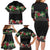 Hawaiian Tropical Flowers and Tribal Polynesian Tattoo Family Matching Long Sleeve Bodycon Dress and Hawaiian Shirt Black Color