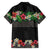 Hawaiian Tropical Flowers and Tribal Polynesian Tattoo Family Matching Long Sleeve Bodycon Dress and Hawaiian Shirt Black Color