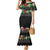 Hawaiian Tropical Flowers and Tribal Polynesian Tattoo Family Matching Mermaid Dress and Hawaiian Shirt Black Color