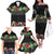 Hawaiian Tropical Flowers and Tribal Polynesian Tattoo Family Matching Off The Shoulder Long Sleeve Dress and Hawaiian Shirt Black Color