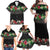 Hawaiian Tropical Flowers and Tribal Polynesian Tattoo Family Matching Off Shoulder Maxi Dress and Hawaiian Shirt Black Color