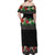 Hawaiian Tropical Flowers and Tribal Polynesian Tattoo Family Matching Off Shoulder Maxi Dress and Hawaiian Shirt Black Color