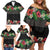 Hawaiian Tropical Flowers and Tribal Polynesian Tattoo Family Matching Off Shoulder Short Dress and Hawaiian Shirt Black Color LT03