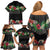 Hawaiian Tropical Flowers and Tribal Polynesian Tattoo Family Matching Off Shoulder Short Dress and Hawaiian Shirt Black Color LT03