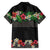 Hawaiian Tropical Flowers and Tribal Polynesian Tattoo Family Matching Short Sleeve Bodycon Dress and Hawaiian Shirt Black Color