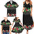 Hawaiian Tropical Flowers and Tribal Polynesian Tattoo Family Matching Summer Maxi Dress and Hawaiian Shirt Black Color