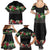 Hawaiian Tropical Flowers and Tribal Polynesian Tattoo Family Matching Summer Maxi Dress and Hawaiian Shirt Black Color