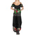 Hawaiian Tropical Flowers and Tribal Polynesian Tattoo Family Matching Summer Maxi Dress and Hawaiian Shirt Black Color