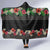 Hawaiian Tropical Flowers and Tribal Polynesian Tattoo Hooded Blanket Black Color