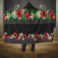 Hawaiian Tropical Flowers and Tribal Polynesian Tattoo Hooded Blanket Black Color LT03 - Polynesian Pride