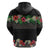 Hawaiian Tropical Flowers and Tribal Polynesian Tattoo Hoodie Black Color