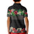 Hawaiian Tropical Flowers and Tribal Polynesian Tattoo Kid Polo Shirt Black Color