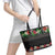 Hawaiian Tropical Flowers and Tribal Polynesian Tattoo Leather Tote Bag Black Color