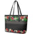 Hawaiian Tropical Flowers and Tribal Polynesian Tattoo Leather Tote Bag Black Color