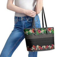 Hawaiian Tropical Flowers and Tribal Polynesian Tattoo Leather Tote Bag Black Color LT03 - Polynesian Pride