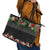 Hawaiian Tropical Flowers and Tribal Polynesian Tattoo Leather Tote Bag Black Color