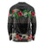 Hawaiian Tropical Flowers and Tribal Polynesian Tattoo Long Sleeve Shirt Black Color