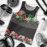 Hawaiian Tropical Flowers and Tribal Polynesian Tattoo Men Tank Top Black Color LT03 - Polynesian Pride