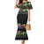 Hawaiian Tropical Flowers and Tribal Polynesian Tattoo Mermaid Dress Black Color