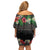 Hawaiian Tropical Flowers and Tribal Polynesian Tattoo Off Shoulder Short Dress Black Color LT03